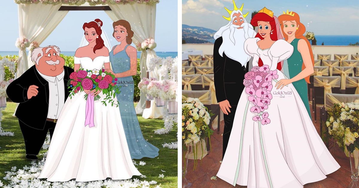 7 Personagens da Disney Como Noivas Posando Para Fotos de Casamento